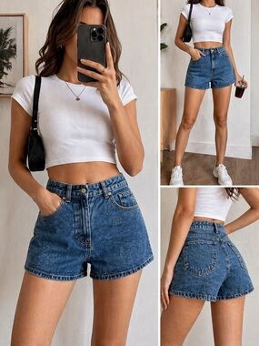 Zara High Waisted Denim Shorts Mom Fit Vintage Wash Size 2 (EU 34)